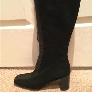 Black Italian suede knee high boots